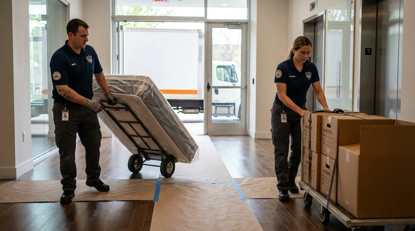 Professional apartment movers loading elevator in Saint David, AZ